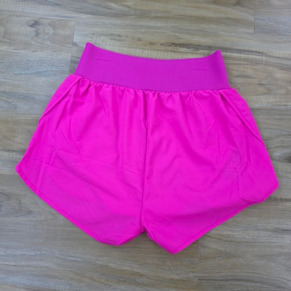💬☔️🔥NWT Neon Pink High Waist Running Shorts Medium - Picture 6 of 11